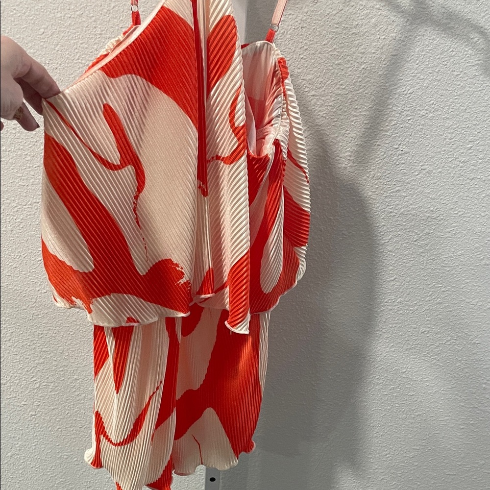 Tangerine and Cream Pleated Floral Romper